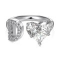wholesale S925 Sterling Silver European and American Cross-Border Women's Ring with Personalized Letters, Heart, Zircon Inlaid, Adjustable Opening Silver Jewelry for Women-0-9
