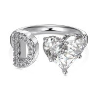 wholesale S925 Sterling Silver European and American Cross-Border Women's Ring with Personalized Letters, Heart, Zircon Inlaid, Adjustable Opening Silver Jewelry for Women-Platinum DY121152-SW-WH(D) Adjustable opening
