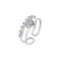 Sterling Silver Moissanite Heart Double-Layer Open Ring for Women-0-3