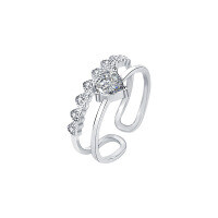 Sterling Silver Moissanite Heart Double-Layer Open Ring for Women-Heart-shaped double-layer ring (white gold)  50-point moissanite (5mm heart shape)