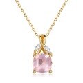 wholesale S925 Sterling Silver Gold-Plated Geometric Natural Pink Crystal Pendant Choker Necklace-0-4