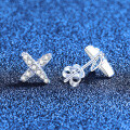 S925 Silver Full-Cut Moissanite X-Cross Minimalist Korean Style Stud Earrings Wholesale-0-0