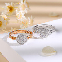 wholesale 18K rose gold or white gold 033 carat diamond cluster engagement wedding ring for women with genuine diamonds-Rose Gold 5