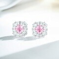925 Sterling Silver Earrings with Zirconia and High Carbon Diamond, Ice Flower and Radiant Cut-0-0