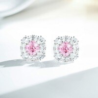 925 Sterling Silver Earrings with Zirconia and High Carbon Diamond, Ice Flower and Radiant Cut.-Pink Diamond - ED084  925 Silver