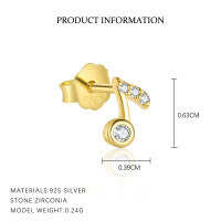 wholesale S925 Sterling Silver Geometric Musical Note Zircon Earrings For Women, Minimalist, Fashionable, And Versatile-E5163-Gold/Single 925 Silver