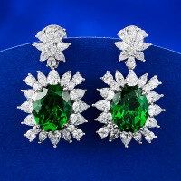 wholesale S925 Sterling Silver New European and American Luxury Set 9*11mm Nano Green Earrings Cross-Border AliExpress Style-E384 Green Diamond 925 Silver
