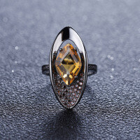 wholesale 925 Silver Italian Artisan Designer Ring with Vintage Jewelry Style, Set with Natural Yellow Crystal Gemstone-Natural Smoky Quartz US Size 7