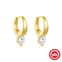 wholesale S925 Sterling Silver Round Zircon Earrings for Women, Fashionable and Versatile, Elegant and Luxurious Style, Hypoallergenic for Sensitive Ears-Gold 925 silver