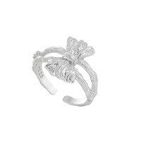 wholesale S925 Sterling Silver Hollow Bow Ring for Women, Minimalist Style, Small and Unique, Ins Aesthetic, Elegant Adjustable Silver Ring-Silver [Swimming] [No. 14/Adjustable] > Opening adjustable