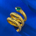 wholesale [S925] Vintage Style Snake Ring with 5*7 Nano Green Finish, Heavy Workmanship, Casual Fashion Design, Moojing Jewelry New Release-0-1