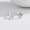 wholesale S925 Sterling Silver Niche Design Butterfly Ring for Women with Small Pink Diamond Heart, Temu's Popular Accessory-0-3