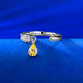 wholesale S925 Silver New Live Stream New Ring 4*6 Yellow Teardrop Diamond Open Adjustable Ring Minimalist Style-0-5
