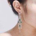 wholesale [] 925 Silver Gold Plated Artificially Synthetic Simulated Emerald Earrings with Tassels for Women, TikTok Live Hot Sale-0-4