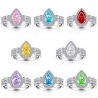 wholesale 925 Sterling Silver 15ct Gemstone Two-in-One Set Ring with 5A Zirconia High-Carbon Diamond Women's Ring, Exuding Luxury and Sophistication-Fireworks G-40 White US size 10#