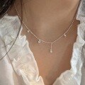 wholesale S925 Sterling Silver Minimalist Drip Pendant Necklace with Tassel for Women, Simple and Fresh Dainty Layering Chain-0-3