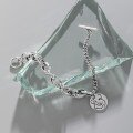 wholesale S925 Sterling Silver SLB0013 Korean Version Ins Small Design Retro Vintage Textured Portrait Round Plate OT Buckle Bracelet for Women-0-3