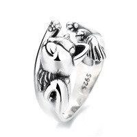 wholesale S925 Sterling Silver Creative Flying Three-Dimensional Lucky Cat Open Ring, Bold Euro-American Retro Fashion Index Finger Ring-512FJ/approx. 6.9g Adjustable opening