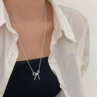 wholesale S925 Sterling Silver OT Buckle Bow Long Pendant Necklace for Women, Korean Spring and Summer New Arrival, Minimalist Design Sense Sweater Chain-Sterling silver (60cm in length, multiple ways to wear)
