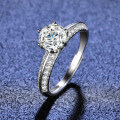 S925 Sterling Silver Moissanite High-End Women's Half-Shank Open Adjustable Ring-0-3