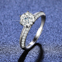 S925 Sterling Silver Moissanite High-End Women's Half-Shank Open Adjustable Ring-1 carat (simulated diamond)  14 yards