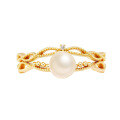 wholesale S925 silver plated with 14k gold, Japanese retro-style white zirconia pearl hollow-out stackable rings-0-4
