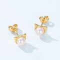 wholesale S925 Sterling Silver Japanese New Stylish Cute Cat Pearl Ear Studs, Small Niche Design Women's High-end Earrings-0-1