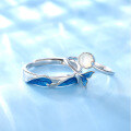 wholesale S925 Sterling Silver "The Rest of My Life is You" Couple Rings, Blue Enamel Mermaid Tail Shell Matching Bands, Wholesale Gift-0-3