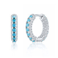 wholesale Metal Circle Ear Cuff With Micro-set Zirconia, Multi-zircon, And Ultra-sparkly Ins Trend-Platinum-9mm Turquoise