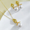wholesale S925 Gold-Plated French Romantic Gold Leaf 12mm Pearl Pendant Vintage Necklace for Women Drop Shipping-0-3