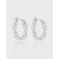 wholesale S925 Sterling Silver Geometric Round Braided Rope Minimalist Earrings for Women-0-0