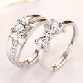 wholesale S925 Sterling Silver Couple Rings with High-End Bow Design, Heart-Shaped, Eight Hearts and Eight Arrows Zirconia Diamond Rings, Engraving Available-0-5