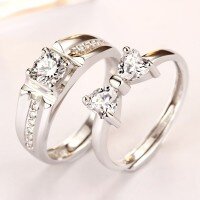 wholesale S925 Sterling Silver Couple Rings with High-End Bow Design, Heart-Shaped, Eight Hearts and Eight Arrows Zirconia Diamond Rings, Engraving Available-S925 sterling silver Open ended women's ring