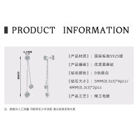 Sterling Silver Moissanite Chain Tassel Earrings, Wholesale.-Tassel X2 Earrings [White Gold]  925 Silver