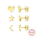 wholesale S925 Sterling Silver Small Geometric Heart Star Moon Set Earrings, Minimalist European and American INS Style-0-5