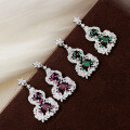 wholesale Metal with retro Chinese-style openwork floral pattern, colored diamond Ruyi gourd earrings, fashionable, unique, and high-end ear accessories-0-0