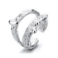 wholesale S925 Sterling Silver Irregular European and American Double-Layer Foil Textured Open Ring Trendy Hip-Hop Punk Style Ring-0-4