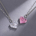 wholesale Metal material European and American style heart necklace for women, lightweight luxurydesign with micro-set pink zirconia collarbone chain, popular on TikTok and social media-0-1