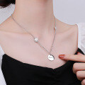 wholesale S925 Sterling Silver Korean Dongdaemun Smiley Pendant Connector Side Chain Round Plate English Necklace-0-3