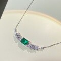wholesale S925 Sterling Silver Women's Emerald with Inclusions Feather Necklace Minimalist Versatile Collarbone Chain Fully Pavé Luxury Setting-0-4