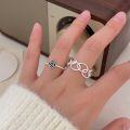 wholesale S925 Sterling Silver Korean Style Floral Ring for Women, Openwork Geometric Minimalist Ins Fashion-0-0