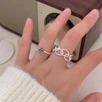 wholesale S925 Sterling Silver Korean Style Floral Ring for Women, Openwork Geometric Minimalist Ins Fashion-Sterling Silver-Flower Style