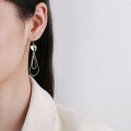 wholesale S925 Sterling Silver Korean-style Creative Niche Design Teardrop Heart Pendant Hoop Long Dangle Earrings-0-3