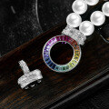wholesale S925 Sterling Silver Versatile Necklace for Commuting, Gradient Square Colorful 15*2*3 Pendant with Full Circle Inlay-0-1