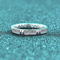 S925 Sterling Silver Full Moissanite Bamboo Knot Ring, Minimalist Unisex-52.5 points, all of Mozambique  No. 16