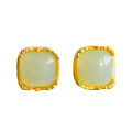 wholesale Gold-plated 925 Sterling Silver with Cold Enamel Inlaid Hetian Jade Square Stud Earrings for Women-0-4