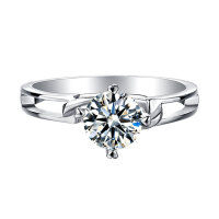 wholesale 925 Sterling Silver D Color Moissanite Ring for Women, Twist Shank Four-Prong One-Carat Moissanite Ring with GRA Certificate-Platinum US size 7#