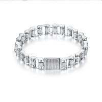 wholesale S925 Silver Moissanite Inlaid European and American Hip-Hop Chain Bracelet, Rotatable Cuban Trendy Brand Personality Bracelet, Cross-Border Shipping-Silver with zircon and gold 16CM