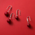 wholesale S925 Sterling Silver Vermilion Stone Earrings, Simple Korean Style Cute Round Fashion Summer Earrings for Women M01222-0-3