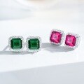 wholesale S925 Sterling Silver Earrings Women Emerald Pagoda Cut Asscher Cut Red Corundum Ear Studs Zircon Jewelry High Carbon Diamond Style-0-1
